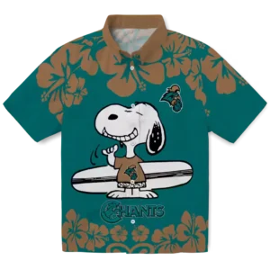 Coastal Carolina Chanticleers Snoopy Surf Green White Hawaiian Shirt